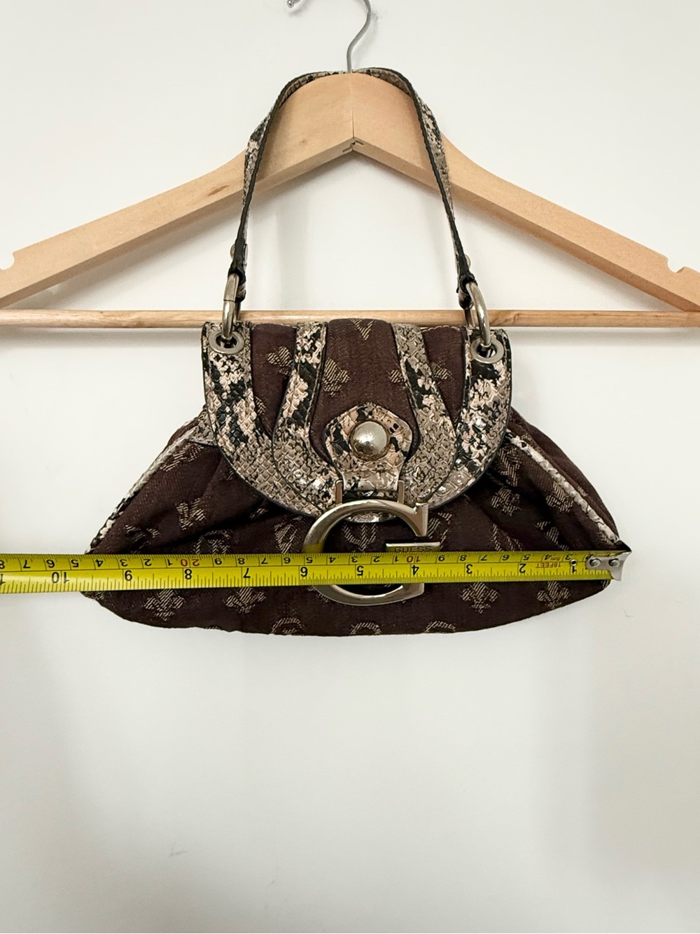 Vintage Y2K Guess Brown Monogram Python Trim Shoulder Bag | ASO Tell Me Lies - Picture 8 of 9